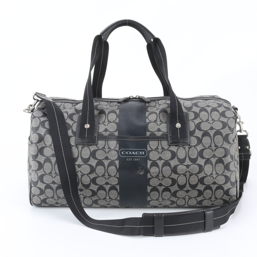 Coach Signature Leather 2-Way Boston Bag, Tote Carry-on Shoulder Bag for Men